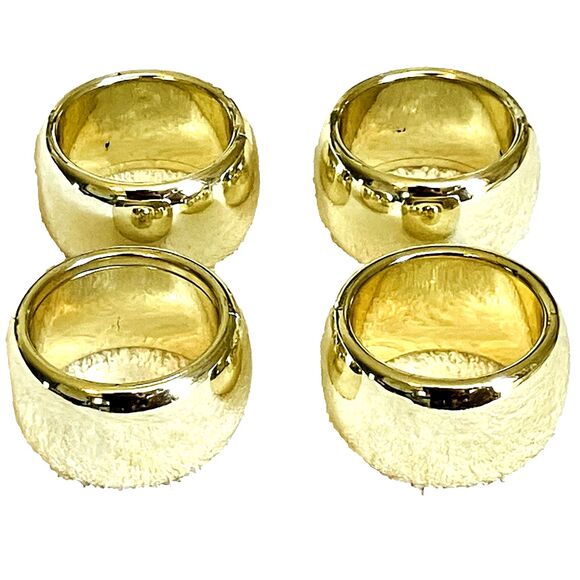 unbranded Other - Gold Color Napkin Rings Set of 4 Round Metallic Shiny Plastic